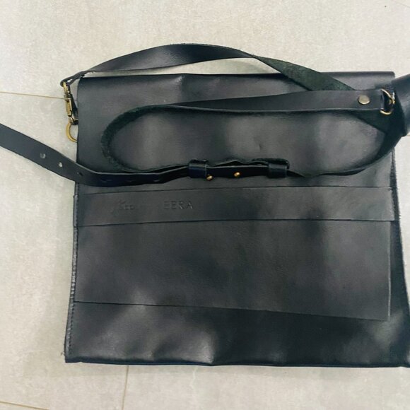 Joji & Co + VEERA Shoulder Bag Handmade Leather Black Messenger Style - Picture 2 of 7